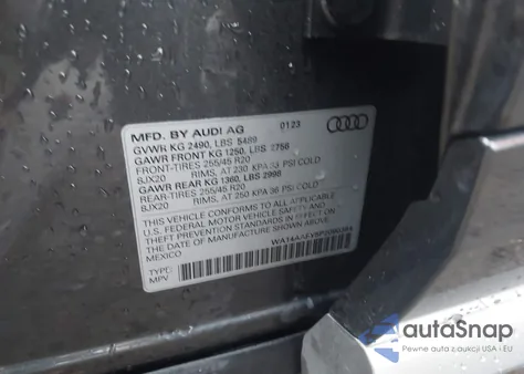 2023 Audi Q5 Sportback Premium 45 Tfsi S Line Quattro S Tronic z USA, uszkodzony, nr VIN WA14AAFY5P2090384